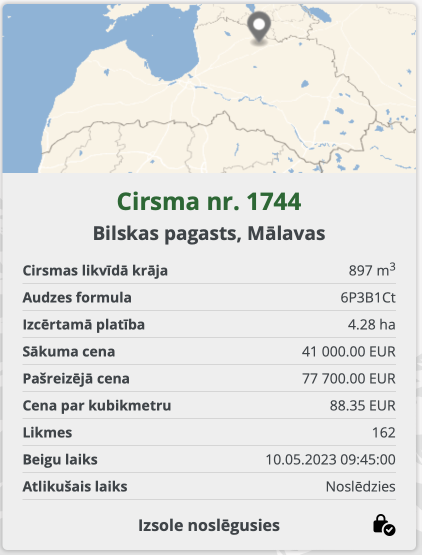 meža birža meža izsole ar pieaugumu